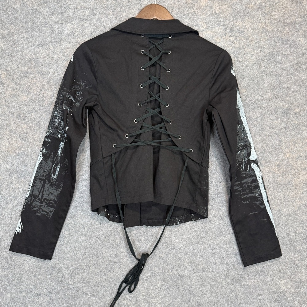 Lip Service Skeleton Moto Jacket Womens Medium Rib Skull Corset Gothic Racer Y2K - Picture 11 of 13